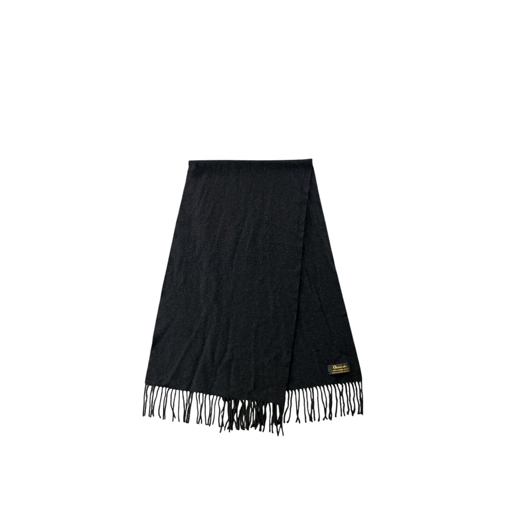 Amicale Black 100% Camel Hair Scarf Fringe Made in USA Solid Luxury Soft